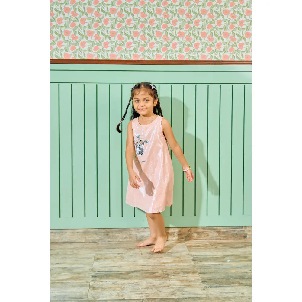 The Baby Trunk - Mouse Shift Dress &amp; Starsequin Tictac For Girls | Strawberry Pink Lurex