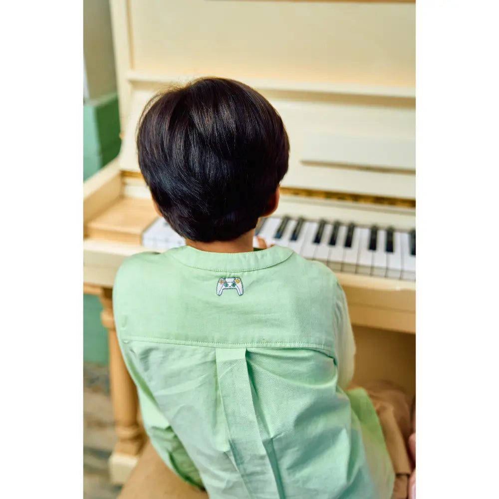 The Baby Trunk Unisex Green Band Collar Shirt | 2 to 6 Years
