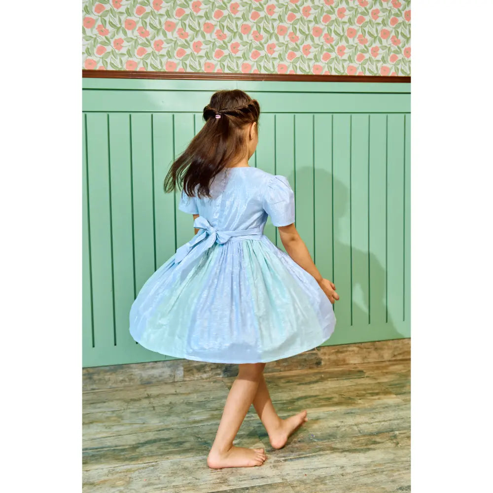 The Baby Trunk Metallic Panel Dress For Girls - Mint &amp; Blue