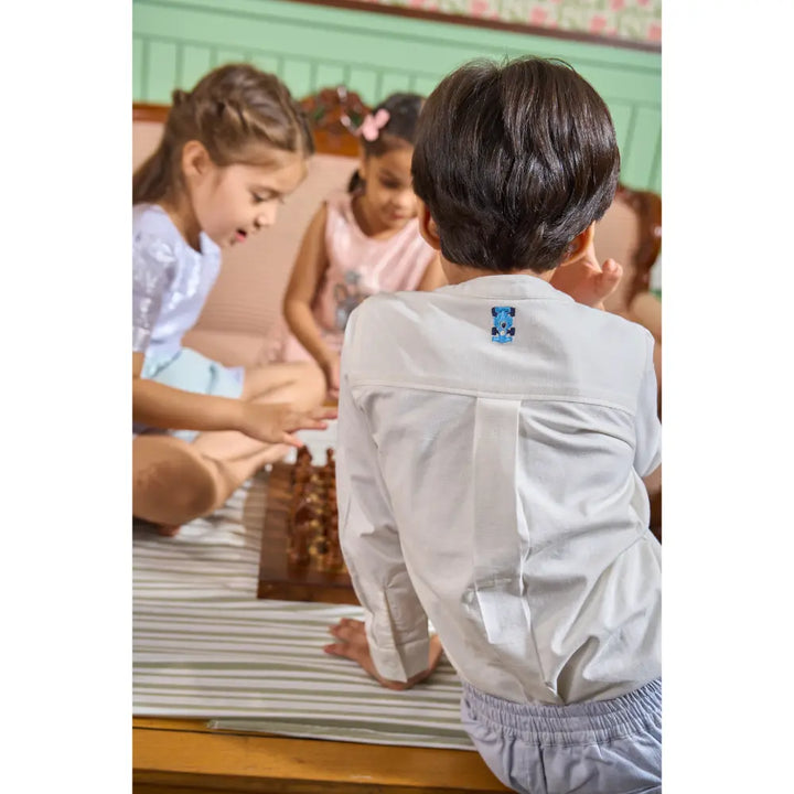 The Baby Trunk Unisex White Band Collar Shirt | 2 to 6 Years