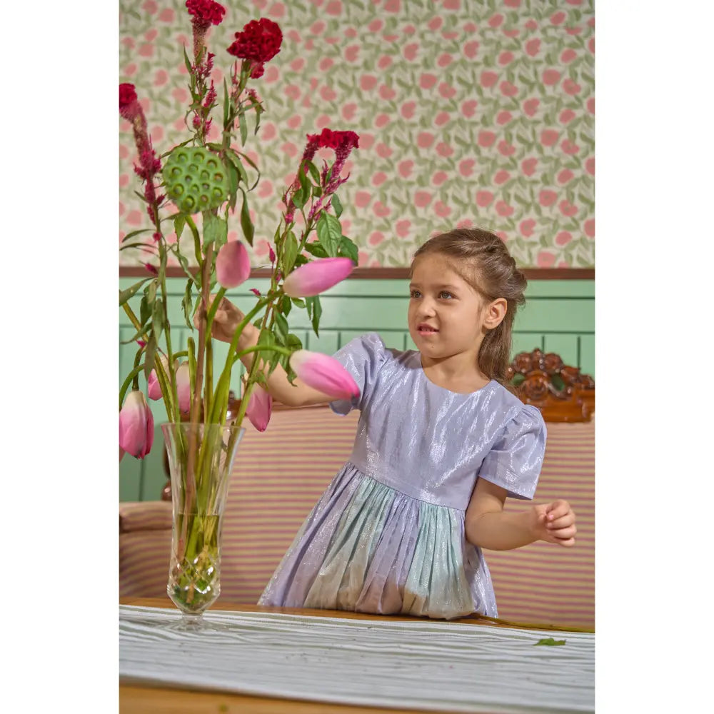 The Baby Trunk Metallic Panel Dress For Girls - Mint &amp; Blue