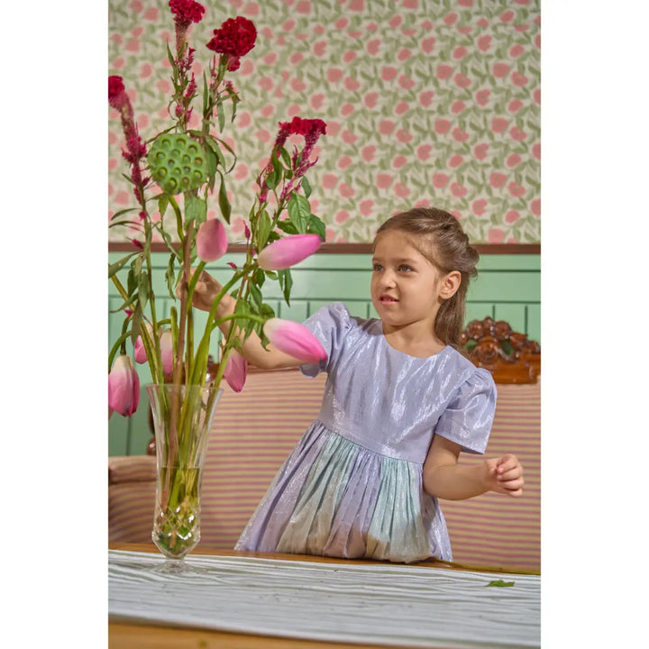 The Baby Trunk Metallic Panel Dress For Girls - Mint &amp; Blue