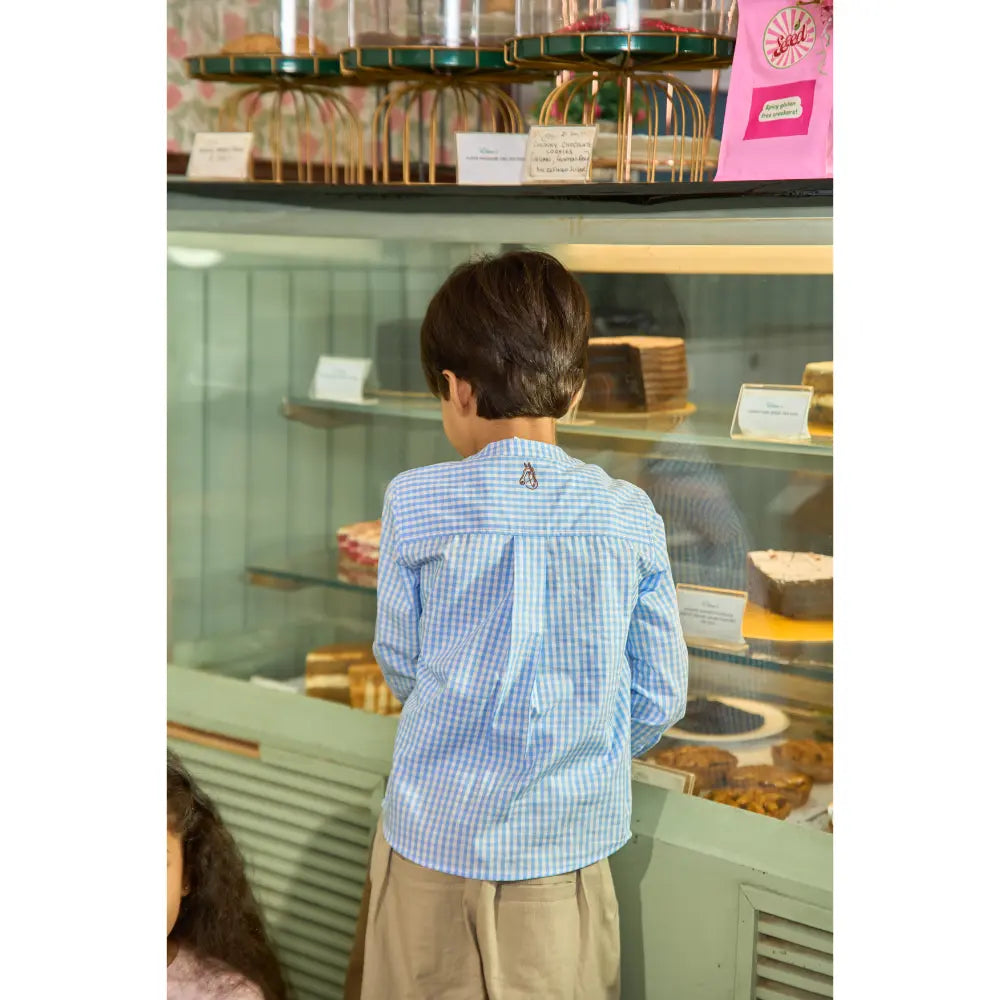 The Baby Trunk Unisex Checked Band Collar Shirt | 0 to 24 Months