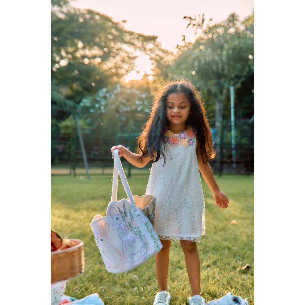 The Baby Trunk - Lace Applique Dress &amp; Flower TicTac For Girls
