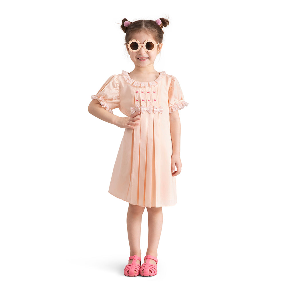 The Baby Trunk Baby Girl Blush Bow Cotton Dress