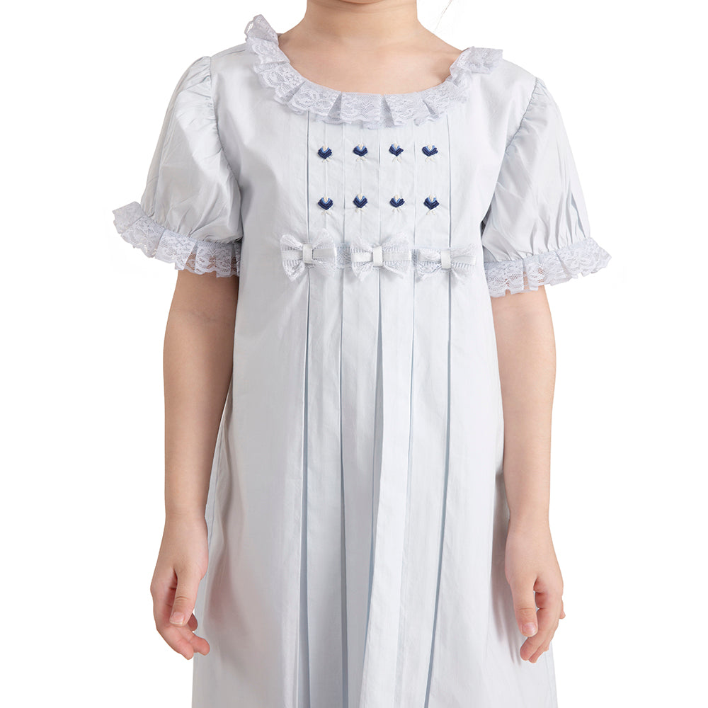 The Baby Trunk Baby Girl Macaroon Blue Embroidered Dress