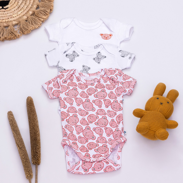 Cotton Bug Half Sleeves Romper Set of 3 - Teddy