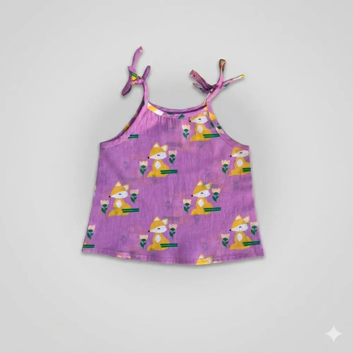 Bhaakur Organic Cotton Set of 3 Printed Tie-up Tops For Girls- Animal Fam - Multicolour