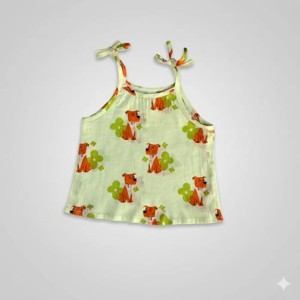 Bhaakur Organic Cotton Set of 3 Printed Tie-up Tops For Girls- Animal Fam - Multicolour