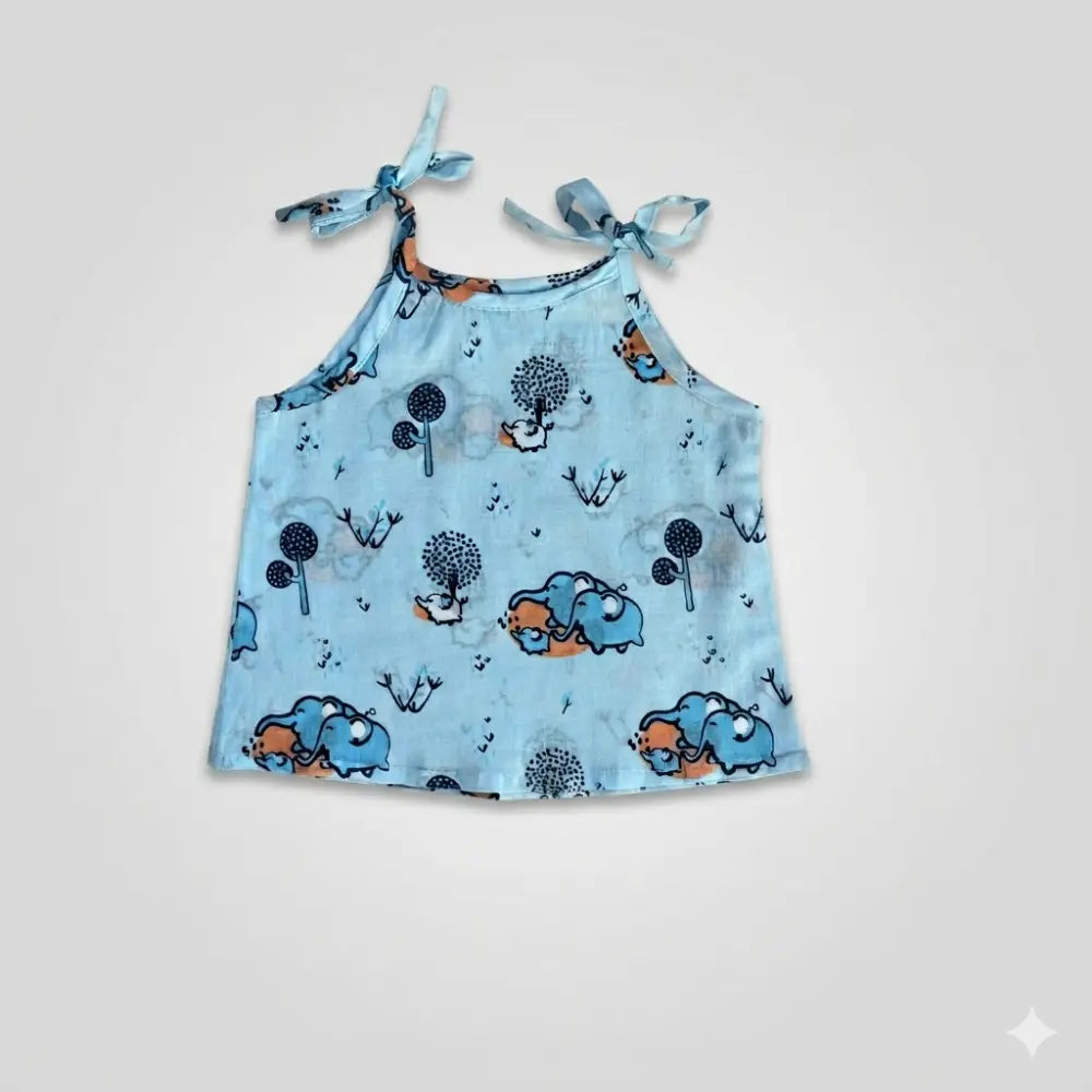 Bhaakur Organic Cotton Set of 3 Printed Tie-up Tops For Girls- Animal Fam - Multicolour