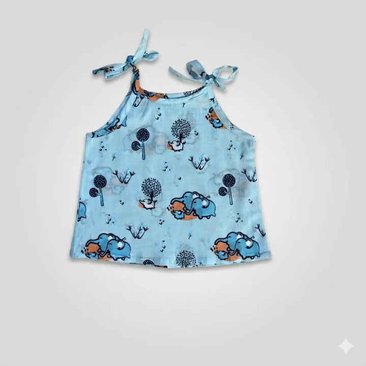 Bhaakur Organic Cotton Set of 3 Printed Tie-up Tops For Girls- Animal Fam - Multicolour