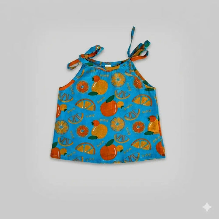 Bhaakur Organic Cotton Set of 3 Printed Tie-up Tops For Girls- Mahabali - Multicolour