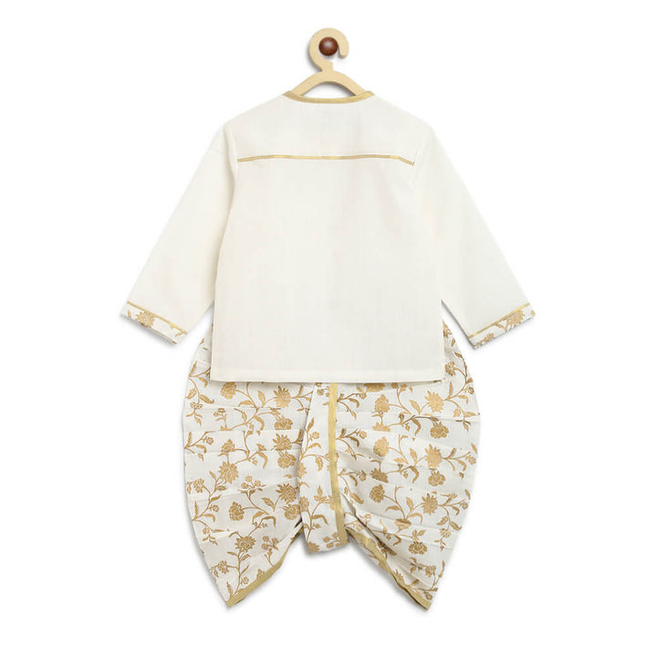 Tiber Taber Baby Boy Dhoti Kurta Premium Cotton Set Embroidered- White