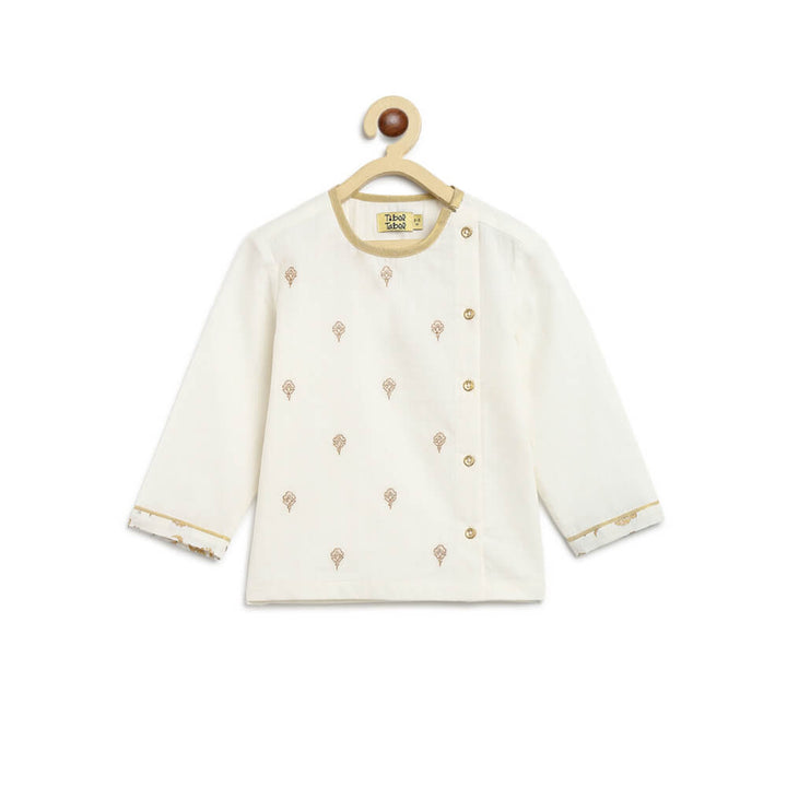 Tiber Taber Baby Boy Dhoti Kurta Premium Cotton Set Embroidered- White