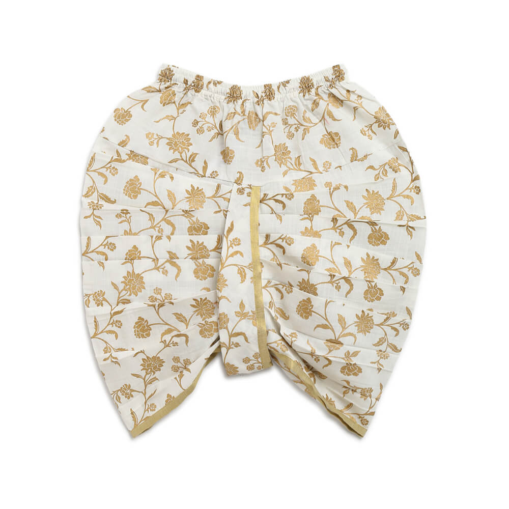 Tiber Taber Baby Boy Dhoti Kurta Premium Cotton Set Embroidered- White