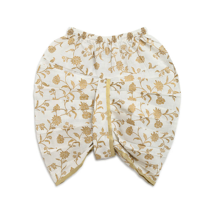 Tiber Taber Baby Boy Dhoti Kurta Premium Cotton Set Embroidered- White
