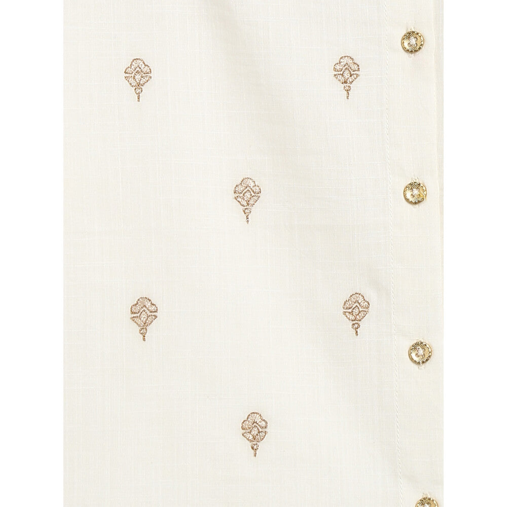 Tiber Taber Baby Boy Dhoti Kurta Premium Cotton Set Embroidered- White