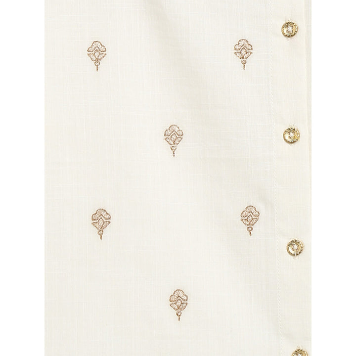 Tiber Taber Baby Boy Dhoti Kurta Premium Cotton Set Embroidered- White