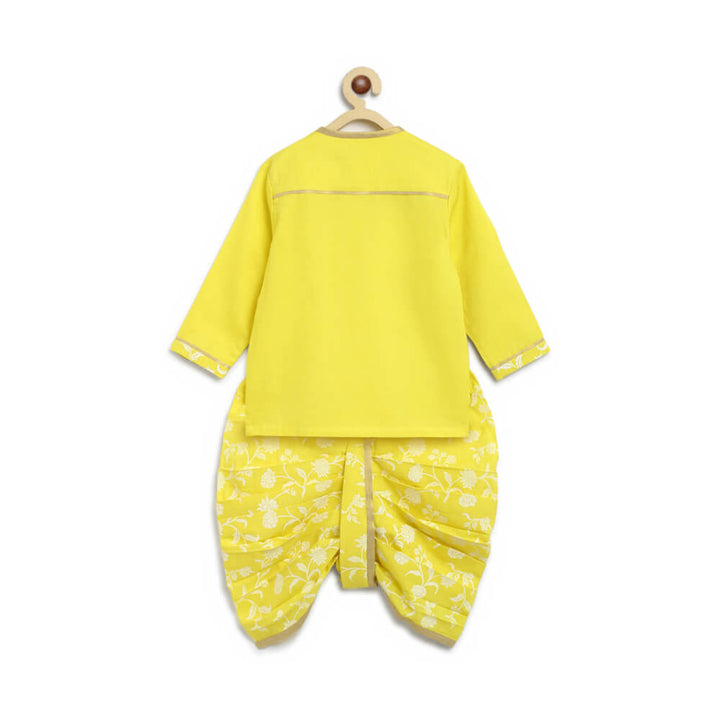 Tiber Taber Baby Boy Dhoti Kurta Premium Cotton Set Embroidered- Yellow