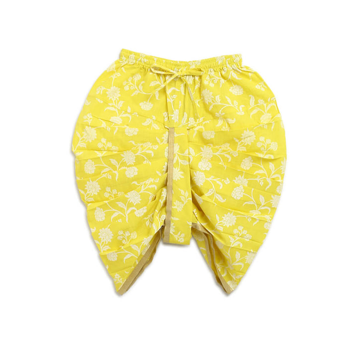 Tiber Taber Baby Boy Dhoti Kurta Premium Cotton Set Embroidered- Yellow