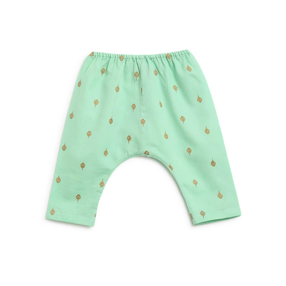 Tiber Taber Newborn Baby Premium Cotton Jhabla Set Gold Buta- Green
