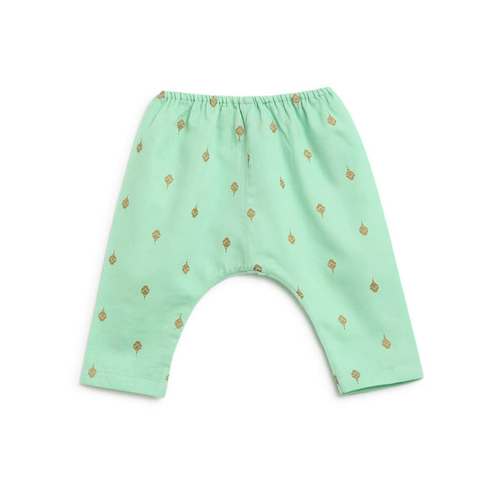 Tiber Taber Newborn Baby Premium Cotton Jhabla Set Gold Buta- Green