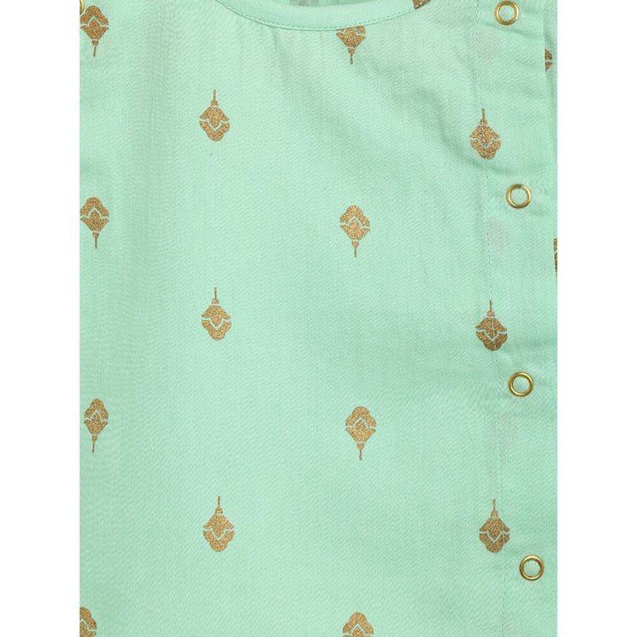 Tiber Taber Newborn Baby Premium Cotton Jhabla Set Gold Buta- Green