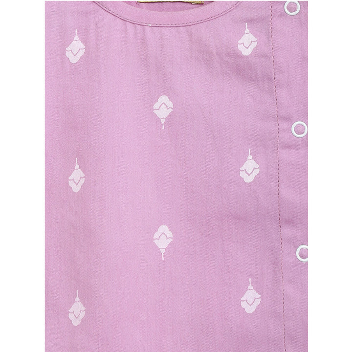 Tiber Taber Newborn Baby Premium Cotton Jhabla Set White Buta- Purple
