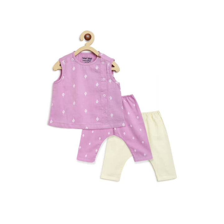 Tiber Taber Newborn Baby Premium Cotton Jhabla Set White Buta- Purple
