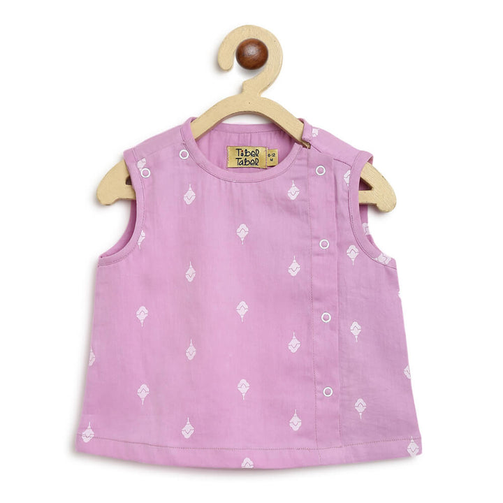 Tiber Taber Newborn Baby Premium Cotton Jhabla Set White Buta- Purple