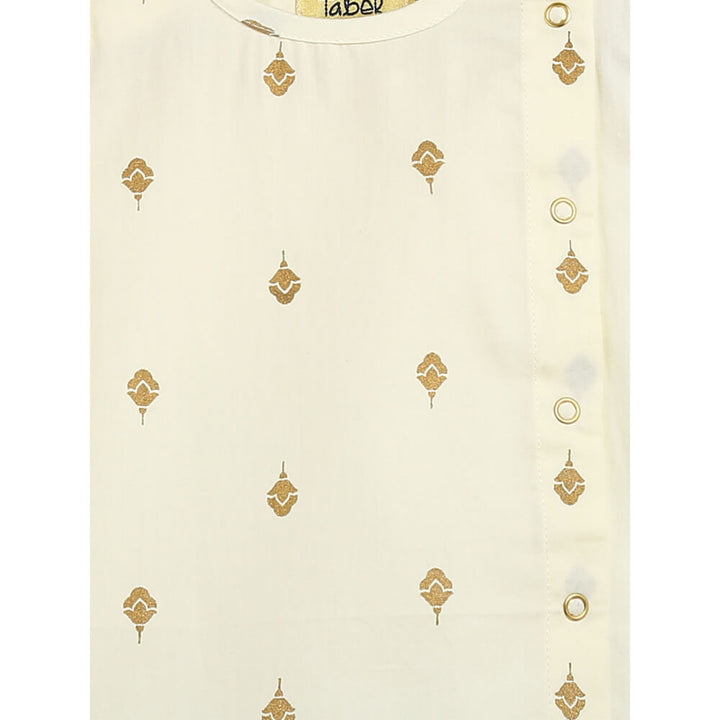 Tiber Taber Newborn Baby Premium Cotton Jhabla Set Gold Buta- Cream