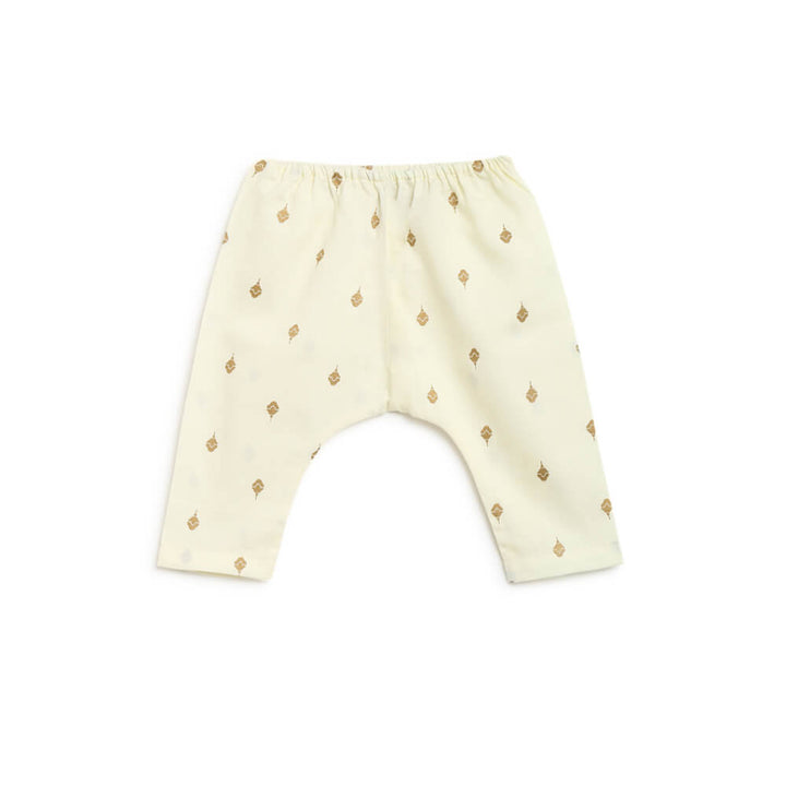 Tiber Taber Newborn Baby Premium Cotton Jhabla Set Gold Buta- Cream