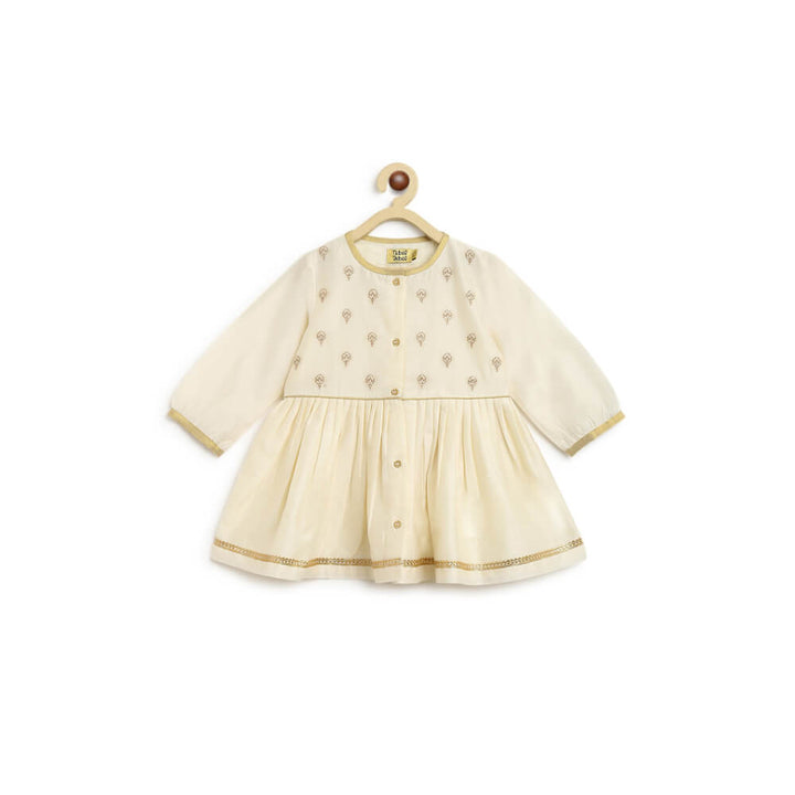 Tiber Taber Baby Girl Chanderi Angrakha Suit Set Embroidered- Cream