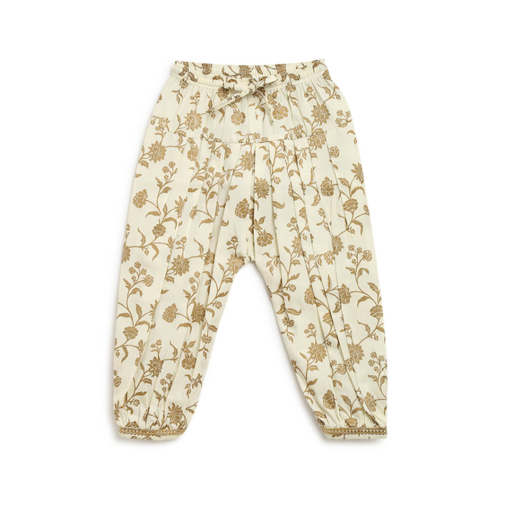 Tiber Taber Baby Girl Chanderi Angrakha Suit Set Embroidered- Cream