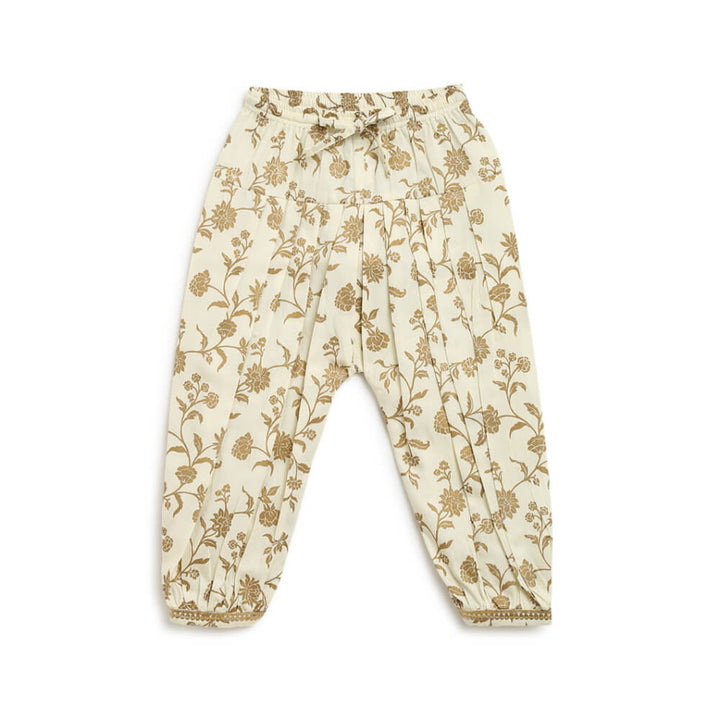 Tiber Taber Baby Girl Chanderi Angrakha Suit Set Embroidered- Cream