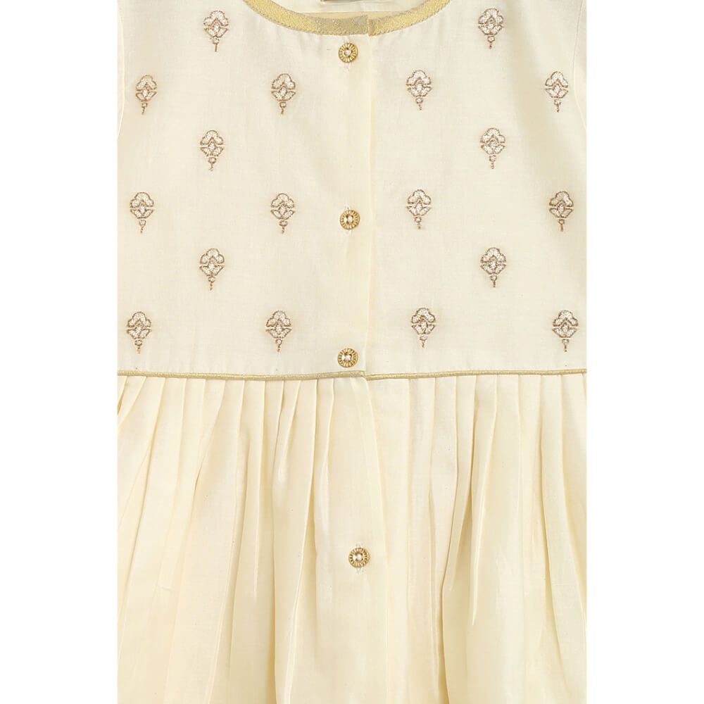 Tiber Taber Baby Girl Chanderi Angrakha Suit Set Embroidered- Cream