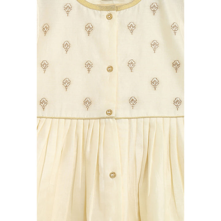 Tiber Taber Baby Girl Chanderi Angrakha Suit Set Embroidered- Cream