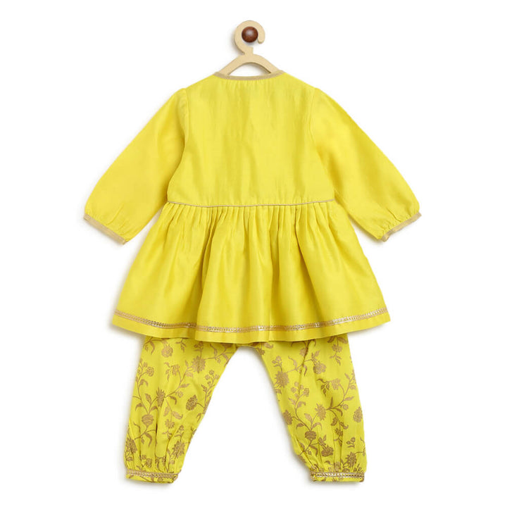 Tiber Taber Baby Girl Chanderi Angrakha Suit Set Embroidered- Yellow
