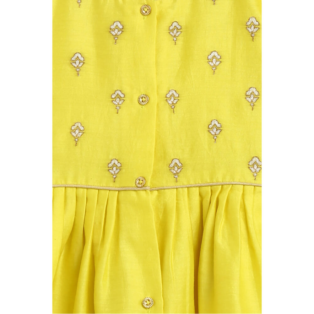 Tiber Taber Baby Girl Chanderi Angrakha Suit Set Embroidered- Yellow