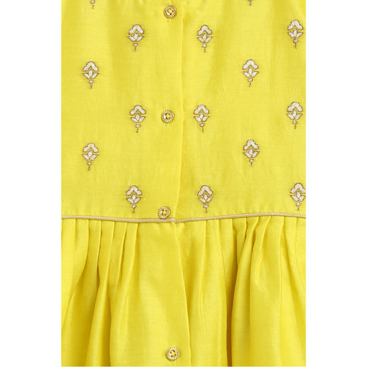 Tiber Taber Baby Girl Chanderi Angrakha Suit Set Embroidered- Yellow