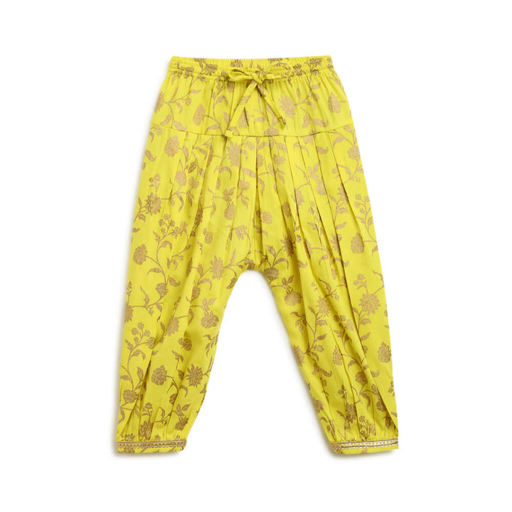 Tiber Taber Baby Girl Chanderi Angrakha Suit Set Embroidered- Yellow