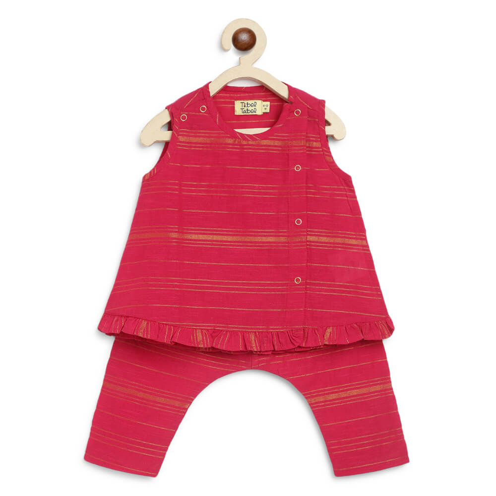 Tiber Taber Baby Girl Zari Stripe Jhabla Set