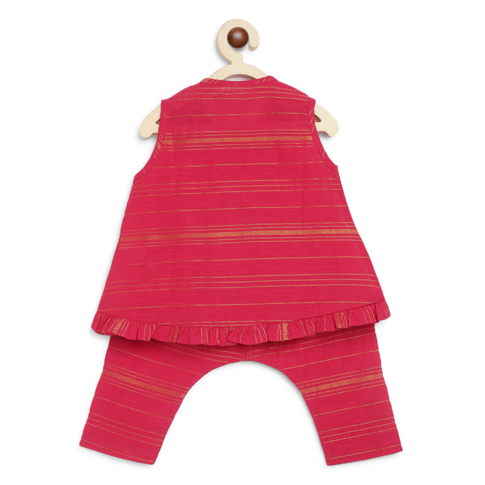 Tiber Taber Baby Girl Zari Stripe Jhabla Set