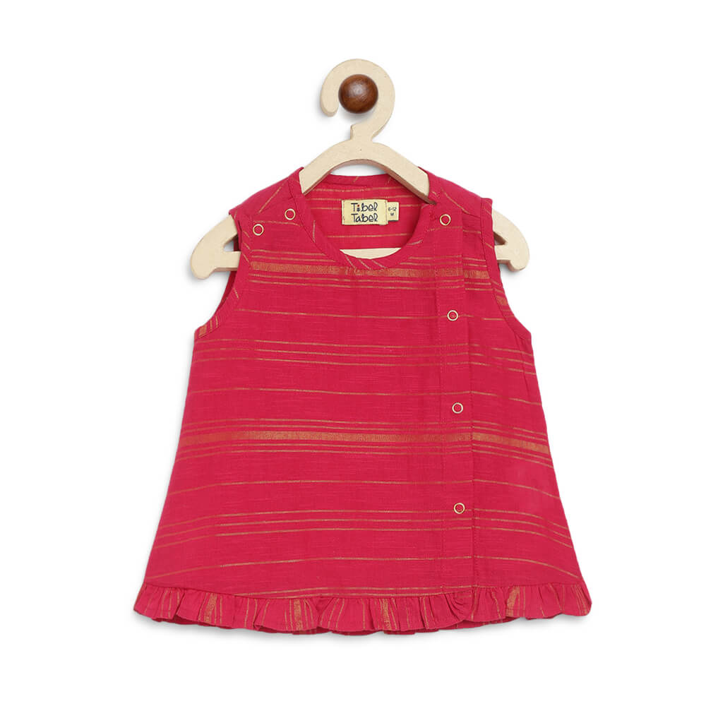 Tiber Taber Baby Girl Zari Stripe Jhabla Set