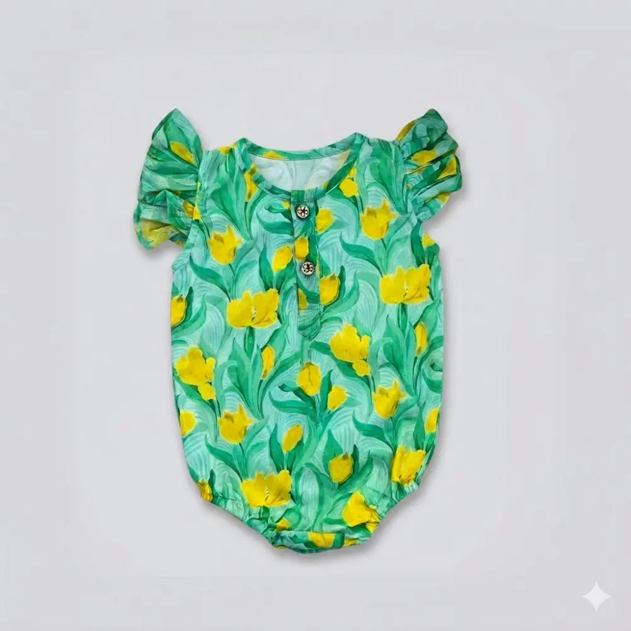 Bhaakur Organic Cotton Tulip Print Onesie - Green