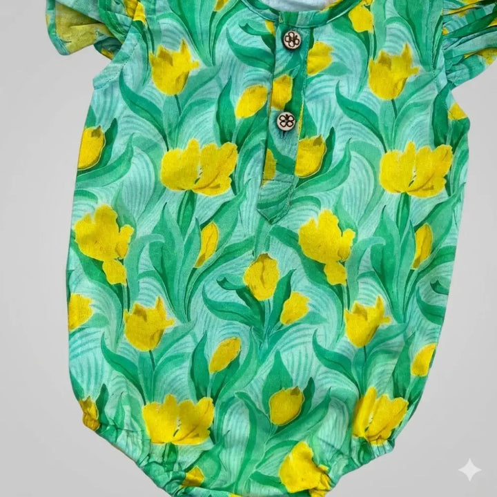 Bhaakur Organic Cotton Tulip Print Onesie - Green