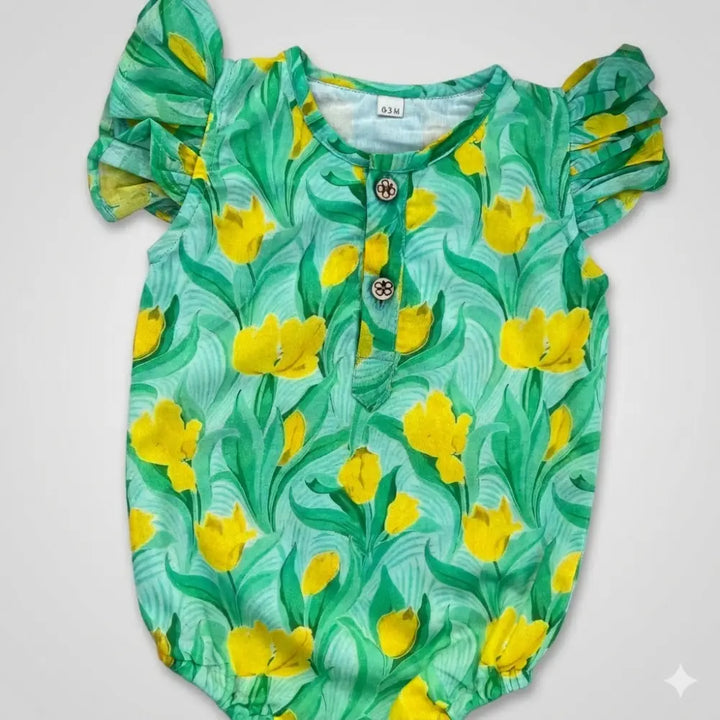 Bhaakur Organic Cotton Tulip Print Onesie - Green