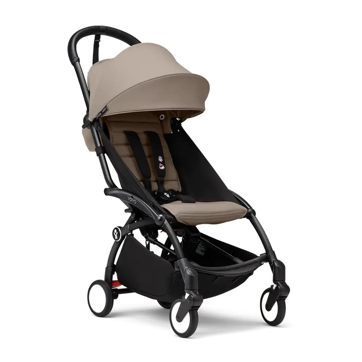 Stokke YOYO3 Stroller | Lightweight Compact Travel Stroller for Babies | Cabin Friendly &amp; Foldable | UPF 50+ Sun Protection | 5 Point Safety Harness | Award Winning Design | YOYO Stroller India | 6 Months to 4 Years - Black/Taupe