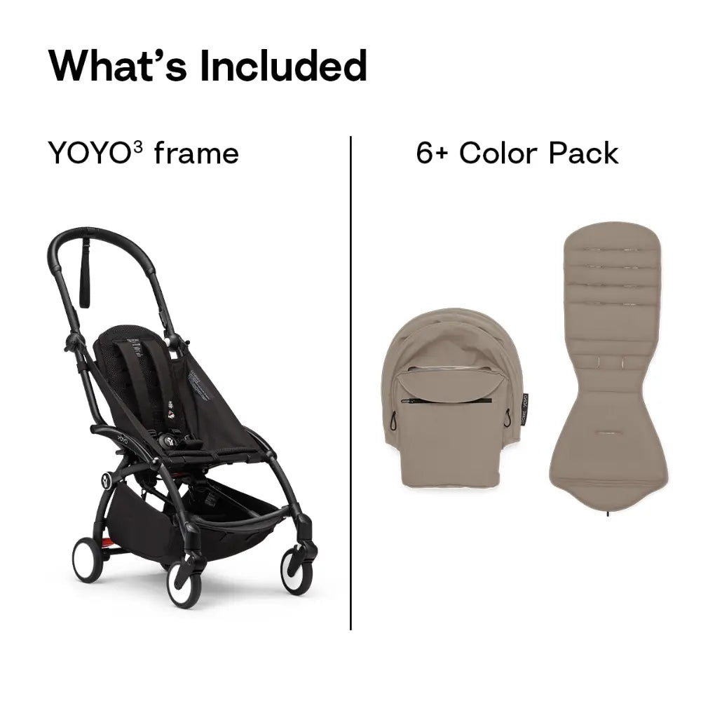 Stokke YOYO3 Stroller | Lightweight Compact Travel Stroller for Babies | Cabin Friendly &amp; Foldable | UPF 50+ Sun Protection | 5 Point Safety Harness | Award Winning Design | YOYO Stroller India | 6 Months to 4 Years - Black/Taupe