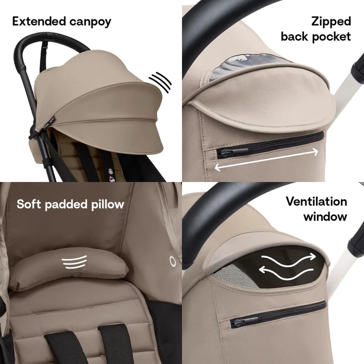 Stokke YOYO3 Stroller | Lightweight Compact Travel Stroller for Babies | Cabin Friendly &amp; Foldable | UPF 50+ Sun Protection | 5 Point Safety Harness | Award Winning Design | YOYO Stroller India | 6 Months to 4 Years - Black/Taupe